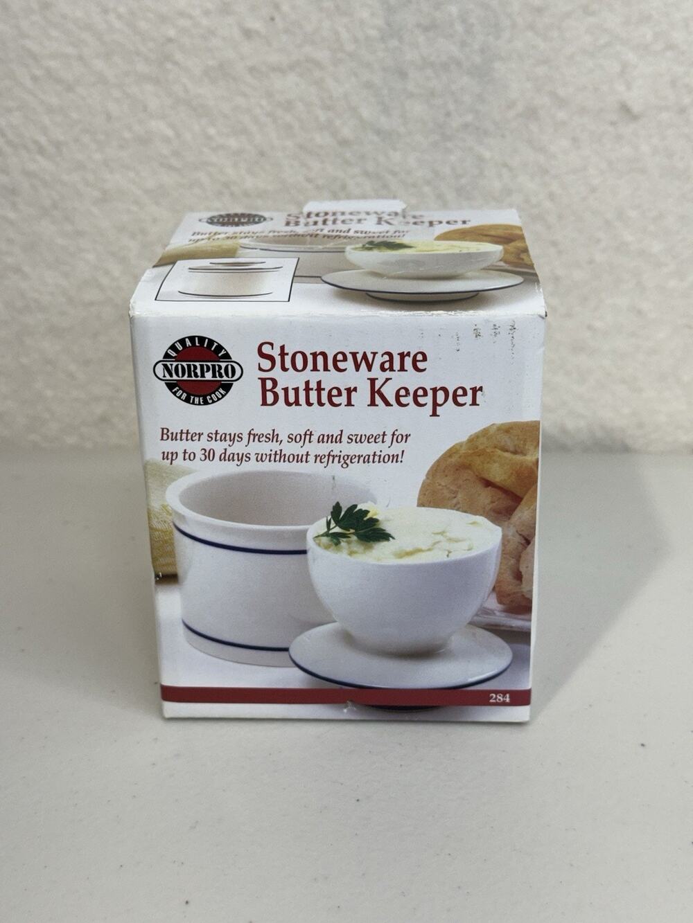 NORPRO Stoneware Butter Keeper White Ceramic Crock and Cover 4" #284